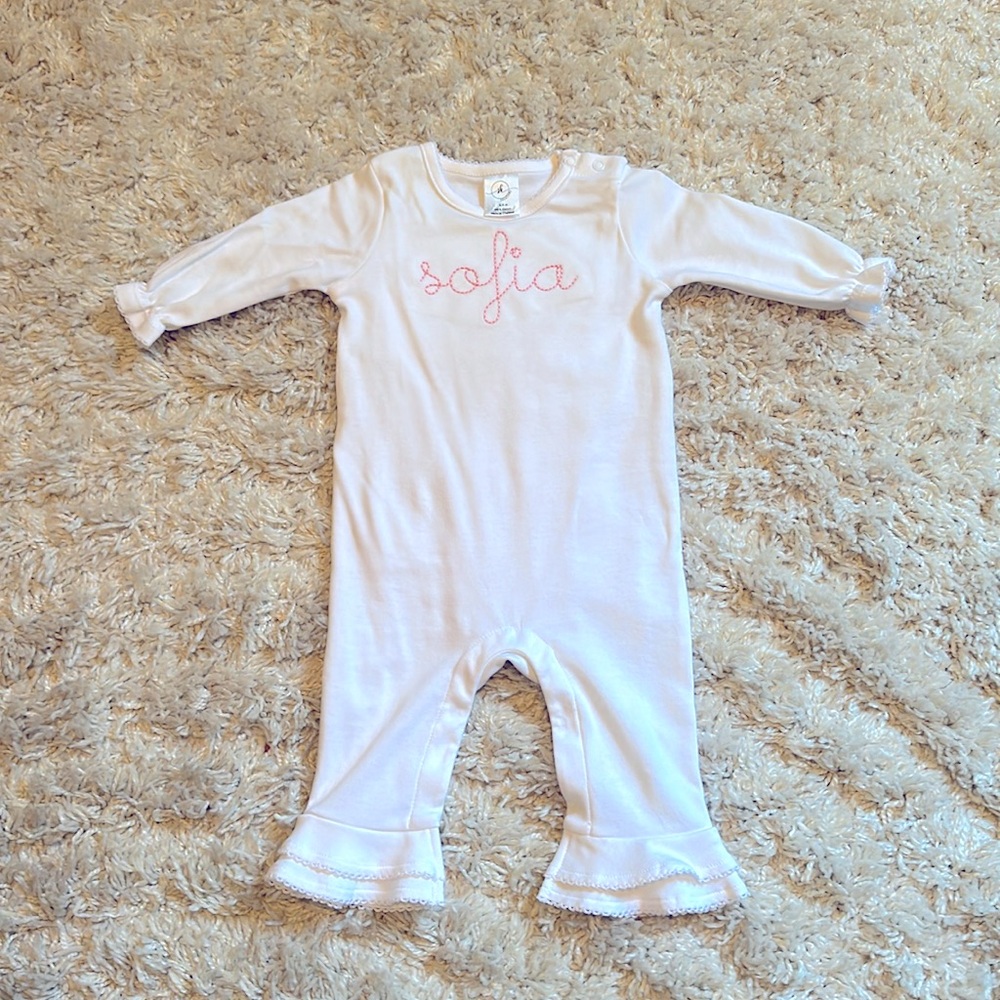 3-6M Baby White “Sofia” Jumpsuit